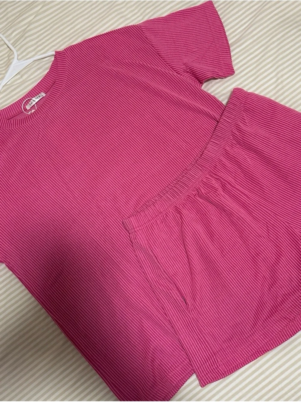 Hot Pink Ribbed Short Sleeve Top and Shorts Set
